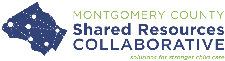 logo in blue and green with montgomery county graphic and the words montgomery county shared resources collaborative, solutions for stronger child care